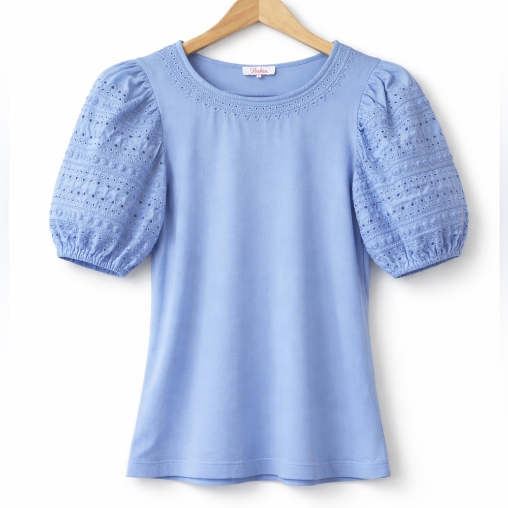 Parker | Charity Cornflower Blue Cotton Puff Eyelet Short Sleeve Top Shirt XS